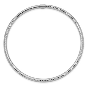 14k White Gold Polished Diamond-cut Tube 3.00mm Slip-on Round Bangle Bracelet — alternate view