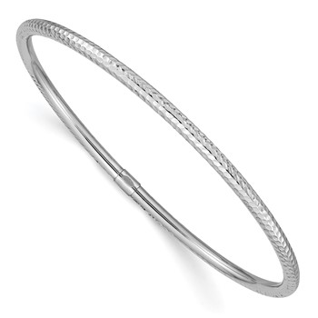14k White Gold Polished Diamond-cut Tube 3.00mm Slip-on Round Bangle Bracelet