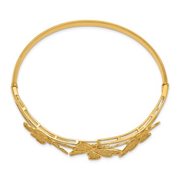 14K Polished Filigree Butterflies Hinged Oval Bangle Bracelet — alternate view