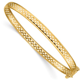 14k Polished Cut-out Lattice Design with Safety Clasp 4.75mm Flexible Oval Bangle Bracelet