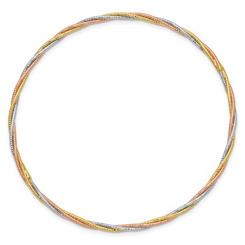 14k Tri-color Polished Diamond-cut Twisted 2.00mm Slip-on Round Bangle Bracelet — alternate view