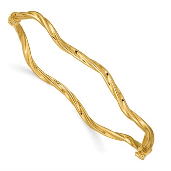 14k Polished Twisted 3.00mm Hinged Oval Bangle Bracelet