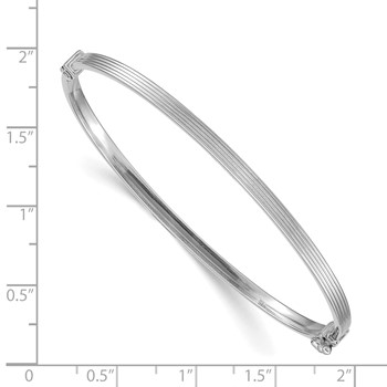 14k White Gold Polished Textured Stripe 3.00mm Hinged Oval Bangle Bracelet — alternate view