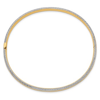 14k 3/16 with White Rhodium Diamond-Cut 4.75mm Hinged Round Bangle Bracelet — alternate view