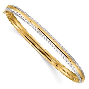 14k 3/16 with White Rhodium Diamond-Cut 4.75mm Hinged Round Bangle Bracelet