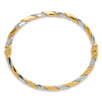 14K Two-tone Polished and Twisted 3.50mm Hinged Oval Bangle Bracelet — alternate view