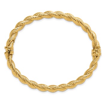 14K Polished and Textured 5.50mm Twisted Hinged Oval Bangle Bracelet — alternate view