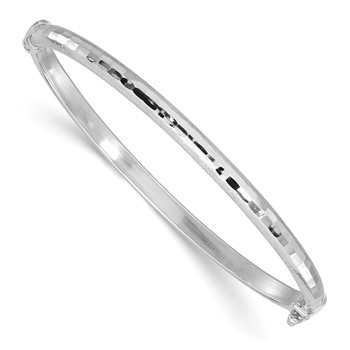14K White Gold Diamond-cut and Laser-cut 4.10mm Hinged Oval Bangle Bracelet
