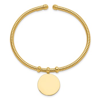 14K Polished and Textured Flexible Circle Dangle Bangle Bracelet — alternate view