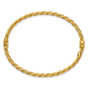 14K Polished and Textured 3.25mm Twisted Hinged Oval Bangle Bracelet — alternate view