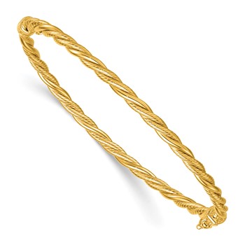 14K Polished and Textured 3.25mm Twisted Hinged Oval Bangle Bracelet