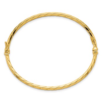14k Polished and Diamond-cut Twisted 3.00mm Hinged Oval Bangle Bracelet — alternate view