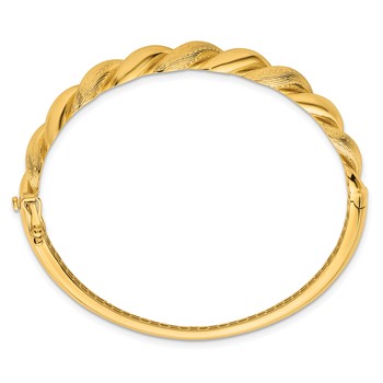 14k Polished Twisted Textured 7.75mm Hinged Oval Bangle Bracelet — alternate view