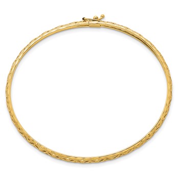 14k Polished Laser and Diamond-cut 6.15mm Fancy Pierced Design Flexible Oval Bangle Bracelet — alternate view