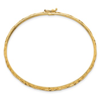 14k Polished Laser and Diamond-cut 6.15mm Fancy Pierced Design Flexible Oval Bangle Bracelet — alternate view