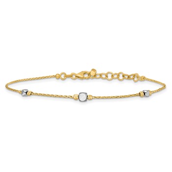 14K Two-Tone Polished Diamond-cut Round and Square Beaded 7 inch Bracelet with 1 inch Extension — alternate view