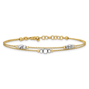 14K Two-Tone Polished Diamond-cut Double Strand Beaded 7 inch Bracelet with 1 inch Extension — alternate view