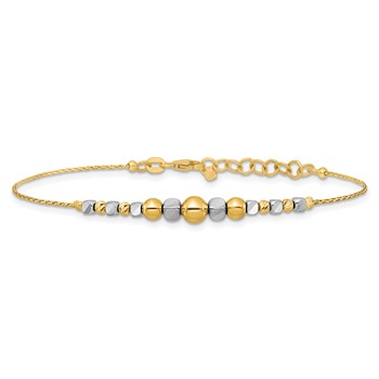 14K Two-Tone Polished Diamond-cut Round and Square Beaded 7 inch Bracelet with 1 inch Extension — alternate view