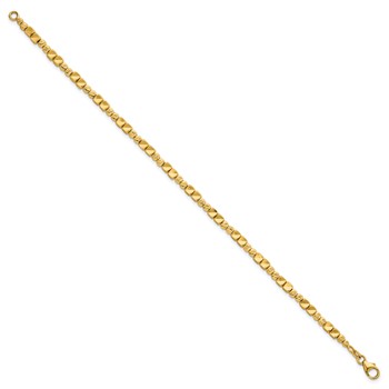 14K Polished Diamond-cut and Square Beaded 7 Inch Bracelet — alternate view