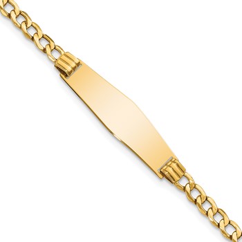 14k Polished Semi-Solid Chain/Solid Plate Cuban Link Soft Diamond Shape 25.5x7.5mm Plate 7 inch ID Bracelet