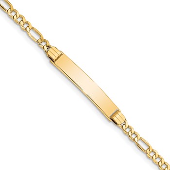 14k Polished Semi-Solid Chain/Solid Plate Figaro Link 25.5x5mm Plate 7 inch ID Bracelet
