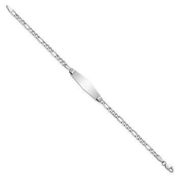 14k White Gold Polished Semi-Solid Chain/Solid Plate Figaro Link Soft Diamond Shape 25.5x7.8mm Plate 7 inch ID Bracelet — alternate view