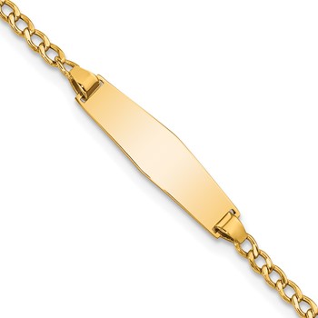 14k Polished Semi-Solid Chain/Solid Plate Cuban Link Soft Diamond Shape 19.5x5.5mm Plate 6 inch Baby/Child ID Bracelet