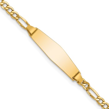 14k Polished Semi-Solid Chain/Solid Plate Figaro Link Soft Diamond Shape 19.5x5.5mm Plate 6 inch Baby/Child ID Bracelet