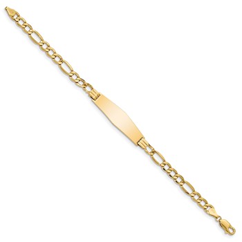 14k Polished Semi-Solid Chain/Solid Plate Figaro Link Soft Diamond Shape 34x10mm Plate 7 inch ID Bracelet — alternate view