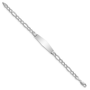 14K White Gold Polished Semi-Solid Chain/Solid Plate Figaro Link Soft Diamond Shape 34x10mm Plate 7 inch ID Bracelet — alternate view