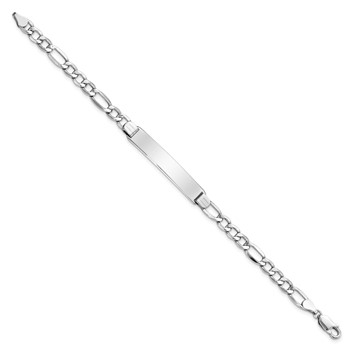 14K White Gold Polished Semi-Solid Chain/Solid Plate Figaro Link 35x7mm Plate 7 inch ID Bracelet — alternate view