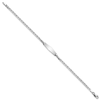 14k White Gold Polished Semi-Solid Chain/Solid Plate Anchor Link Soft Diamond Shape 20x5.5mm Plate 6 inch Baby/Child ID Bracelet — alternate view