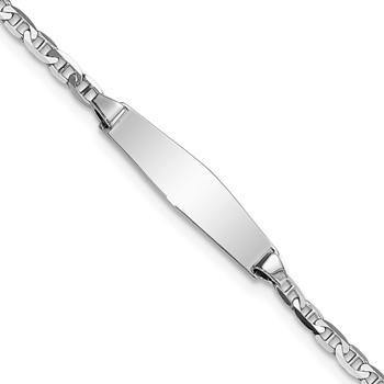 14k White Gold Polished Semi-Solid Chain/Solid Plate Anchor Link Soft Diamond Shape 20x5.5mm Plate 6 inch Baby/Child ID Bracelet
