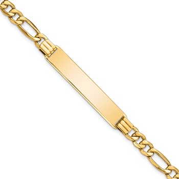 14k Polished Semi-Solid Chain/Solid Plate Figaro Link 39x8mm Plate 8 inch ID Bracelet