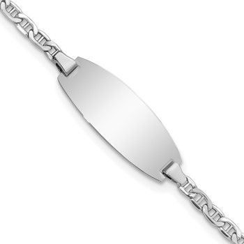 14k White Gold Polished Semi-Solid Chain/Solid Plate Anchor Link Oval 18.5x8.5mm Plate 5.5 inch Baby/Child ID Bracelet