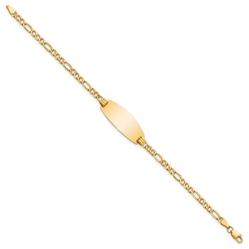 14k Polished Semi-Solid Chain/Solid Plate Figaro Link Oval 25x11.2mm Plate 7 inch ID Bracelet — alternate view