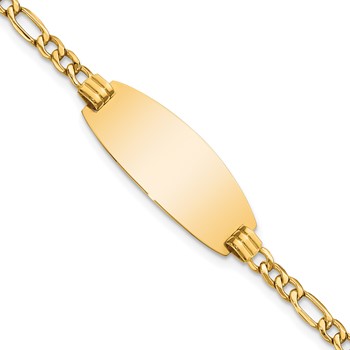 14k Polished Semi-Solid Chain/Solid Plate Figaro Link Oval 25x11.2mm Plate 7 inch ID Bracelet