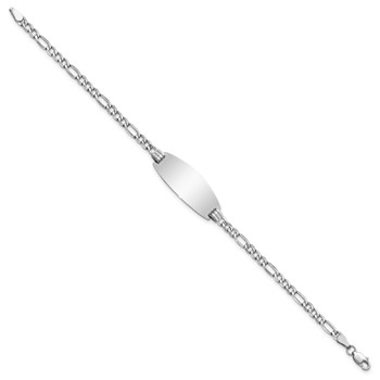 14k White Gold Semi-Solid Oval Figaro Oval ID Bracelet — alternate view