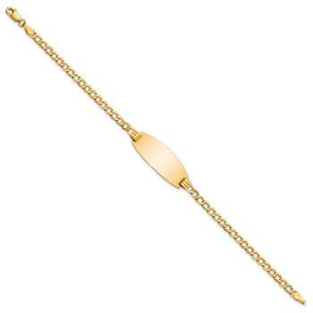 14k Polished Semi-Solid Chain/Solid Plate Curb Link Oval 25x11.5mm Plate 8 inch ID Bracelet — alternate view