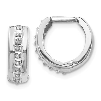 14k White Gold Diamond Fascination Diamond Dust/Accent 5x14mm Round Hinged Hoop Earrings