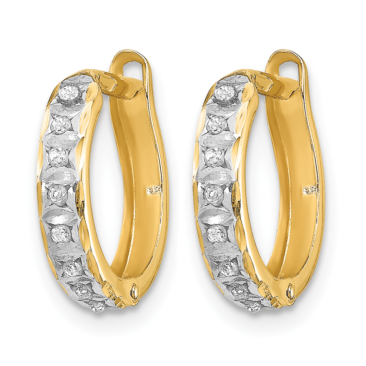 Real 14kt Yellow Gold Diamond Fascination Round Hinged Hoop Earrings - New product image view 2
