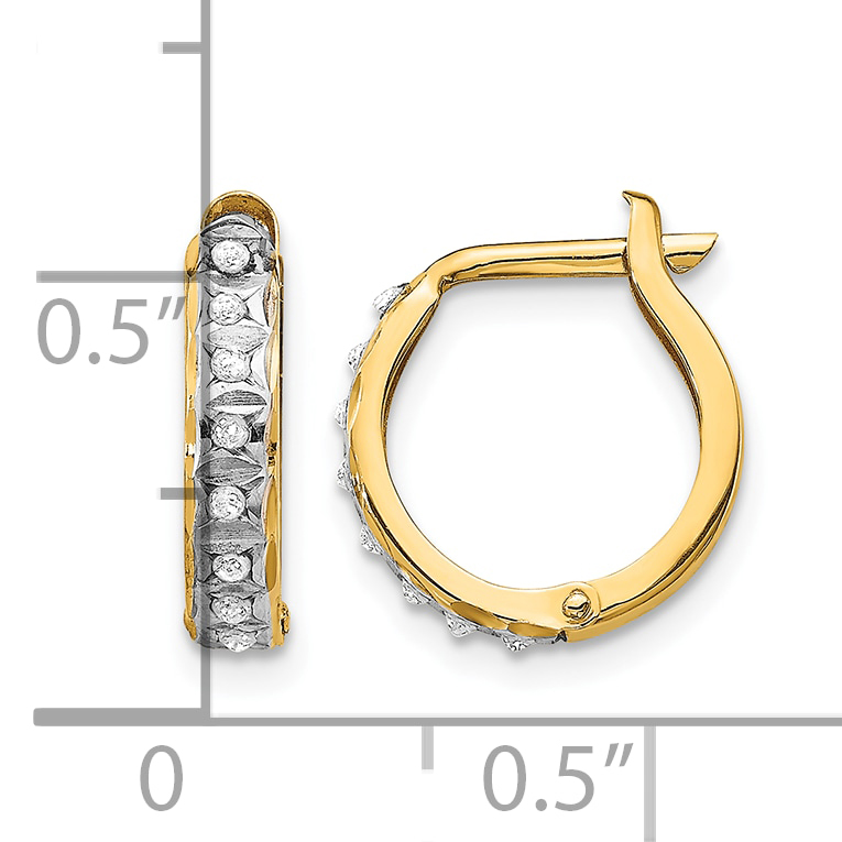 Real 14kt Yellow Gold Diamond Fascination Round Hinged Hoop Earrings - New product image view 4