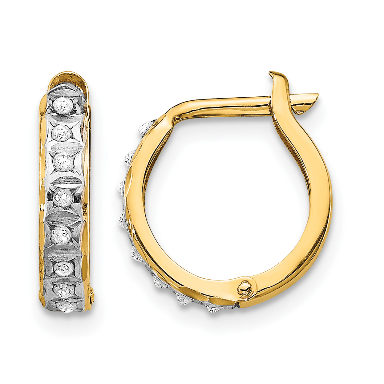 Real 14kt Yellow Gold Diamond Fascination Round Hinged Hoop Earrings - New main product image