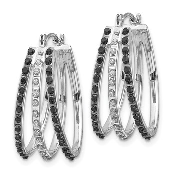 14k White Gold Diamond Fascination Diamond Dust/Accent Oval Black and White 3-Hoop Earrings — alternate view