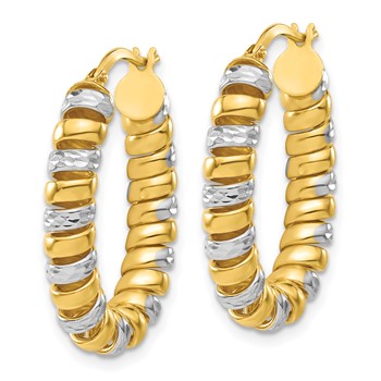 Affordable Expressions Sterling Silver and 18K Gold-plated Polished and Diamond-cut Fusilli Coil Wrapped Oval Hoop Earrings — alternate view