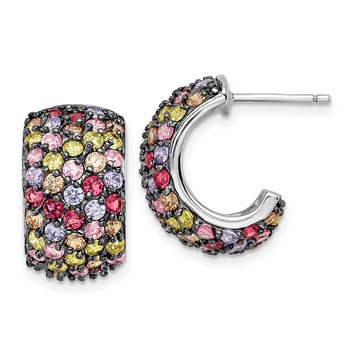 Sterling Silver Black-plated Multicolor Post CZ Earrings