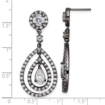 Sterling Silver Black Rhodium-plated White CZ Dangle Earrings — alternate view