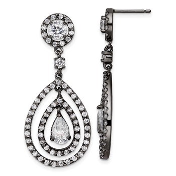 Sterling Silver Black Rhodium-plated White CZ Dangle Earrings