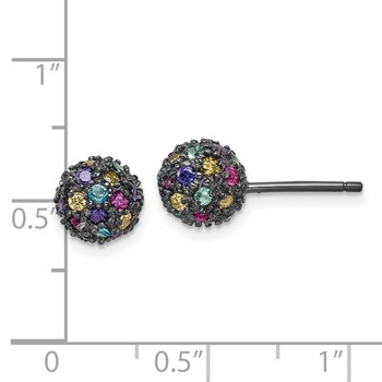 Sterling Silver Black-plated Multicolored CZ Ball Post Earrings — alternate view