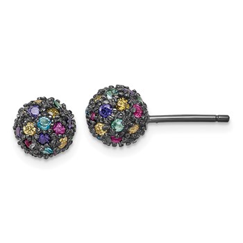 Sterling Silver Black-plated Multicolored CZ Ball Post Earrings